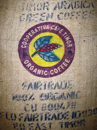 bulap bag of green coffee beans